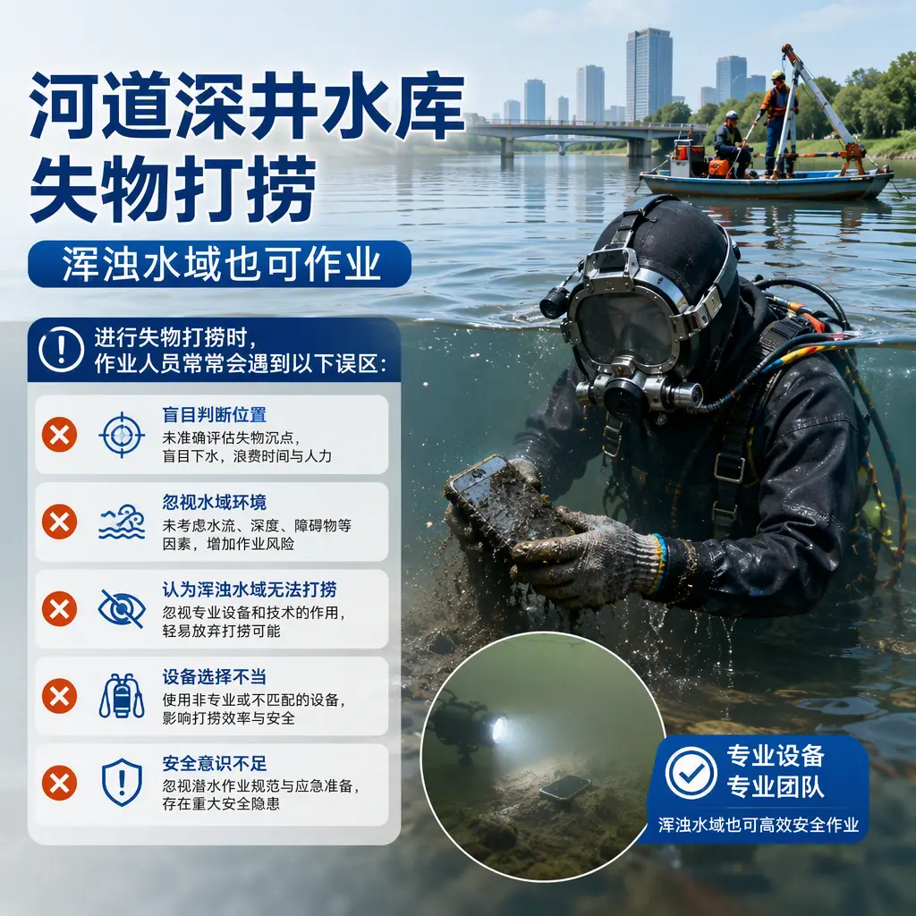 河道深井水库失物打捞，浑浊水域也可作业平陆